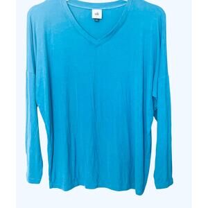 CABI LONG SLV PULL-OVER V-NECK TOP/T-SHIRT, WOMENS, L, SKY BLUE, RAYON/SPANDEX